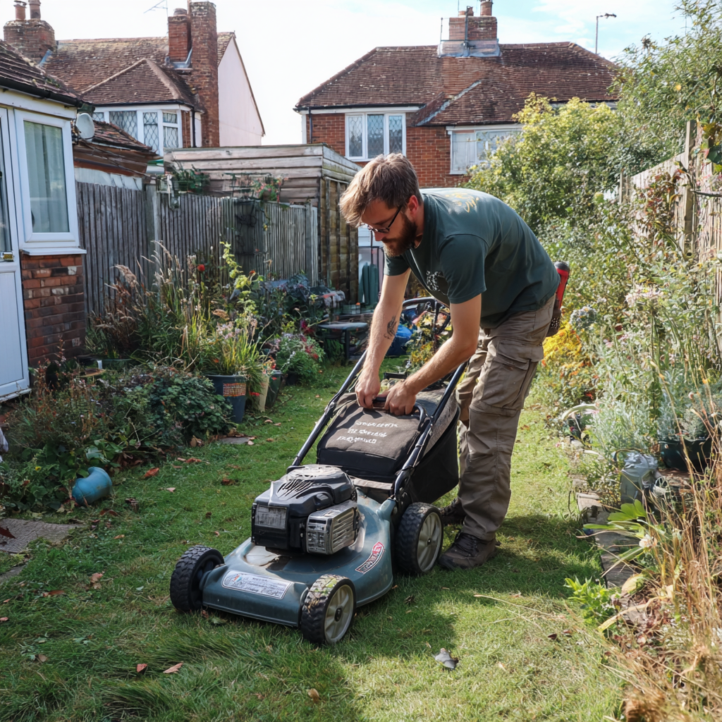 gardener mowing a lawn
